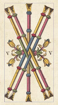 Die Fünf der Stäbe im Classical Tarot