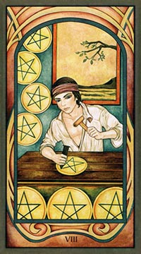 Die Acht der Münzen im Gypsy Gathering Tarot