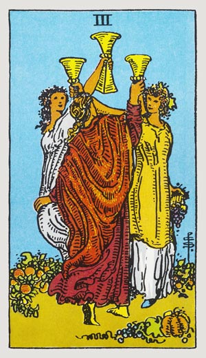 Die Drei der Kelche im Tarot ist eine Kleine Arkana Tarotkarte