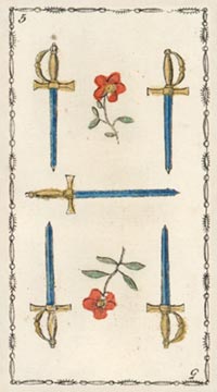 Die Fünf der Schwerter im Tarot of Lombardy