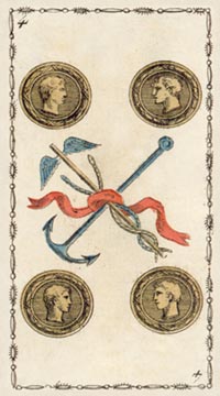 Die Vier der Münzen im Tarot of Lombardy
