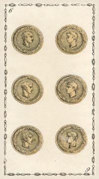 Die Sechs der Münzen im Tarot of Lombardy