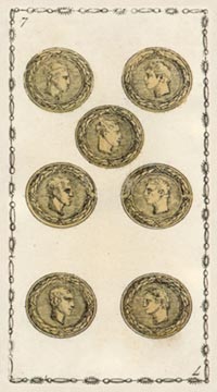 Die Sieben der Münzen im Tarot of Lombardy