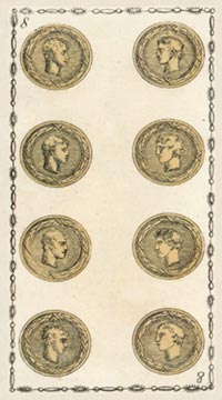 Die Acht der Münzen im Tarot of Lombardy