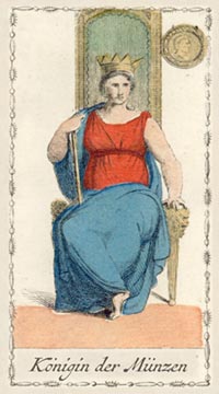 Die Königin der Münzen im Tarot of Lombardy